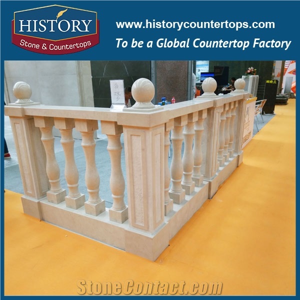 History Stones Free Sample Decorative Natural Beige Marble Balusters for Indoor Porch Fluted Stair Handrails Balusters & Railings