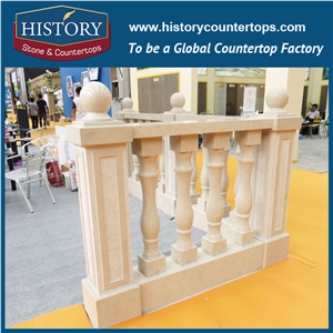 History Stones High Glossy Great Processability Inside Used Beige Marble Balustrade Closed Balcony Safety Fence Decorative Balusters & Railings