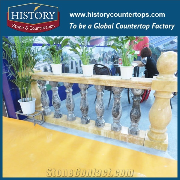 History Stones High Glossy Great Processability Inside Used Beige Marble Balustrade Closed Balcony Safety Fence Decorative Balusters & Railings