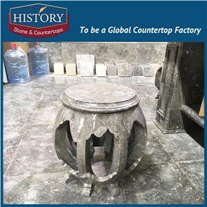 History Stones Large Quantity Solid Round Shaped Grey Marble Chair Set for Garden Pavilion Park Rest Landscaping Stone Bench