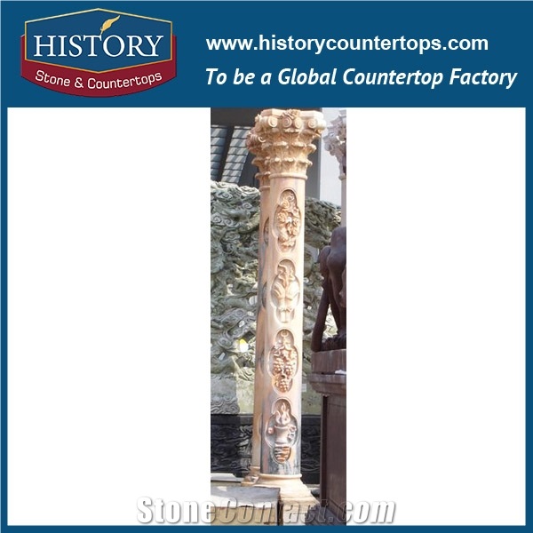 History Stones Oriental Brown Marble Stone Solid Smooth Surface Column Decorative Round Statue Design Interior Hotel Decoration Designs Pillar