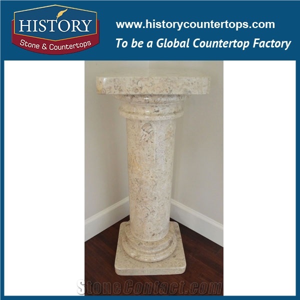 History Stones Ornamental Supporting Galala Beige Marble Stone Gate Roman Columns Design Garden Using Home Balcony Decorative Pillars