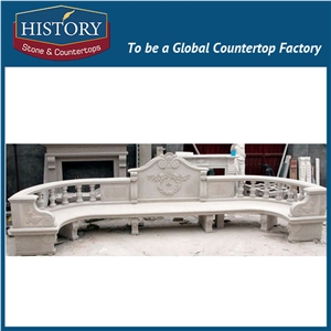 History Stones Park Chairs Set Pure White Marble Outdoor Patio Stone Bench with Hollowed-Out Floral Engraving Backrest Design Garden Chair