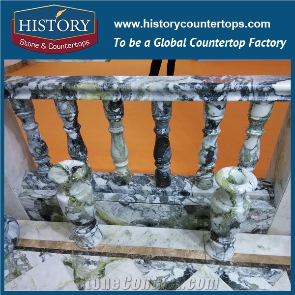 History Stones Popular Design Top Level Unique Polished Green Color Marble Balusters Interior Solid Steps Staircase Balusters & Railings