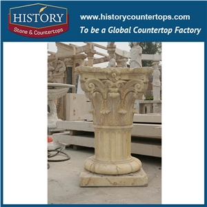 History Stones Popular Floral Engraved Design Carved Galala Beige Marble Square Pedestal Stone Base Carving Building Decoration Sculptured Pillars