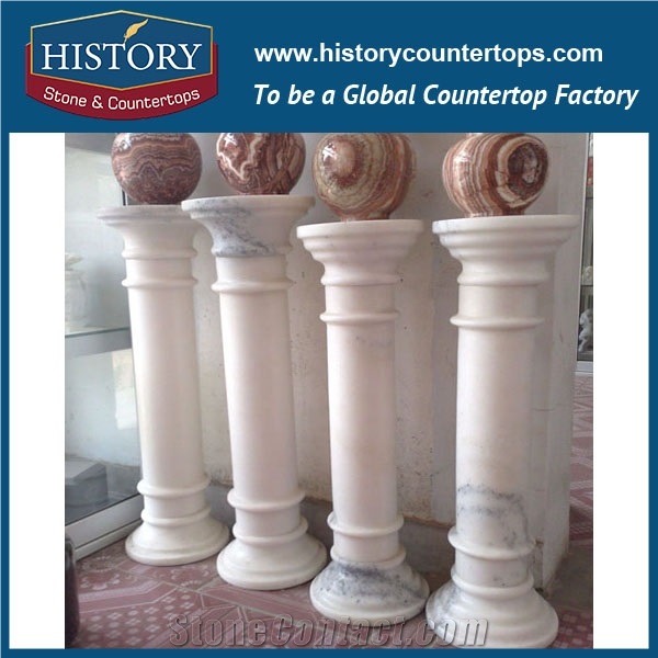 History Stones Popular Pure White Marble Round Column Design Heavy Weight Hand Carved Sculptured Columns House Indoor Decoration Pillars