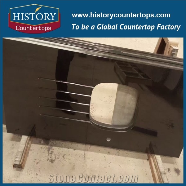 Historystone Black Granite Countertop Vanity Top Polished Bullnose Competitive Price, Bathroom Tops