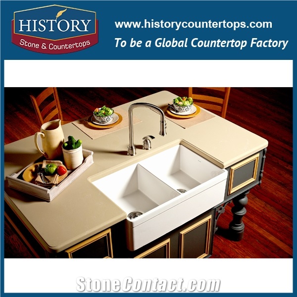Historystone Buttermilk Man Made Marble Tile and Slab Quartz Stone with Polished and Smoothed Surface for Kitchen Countertops or Bench Tops.