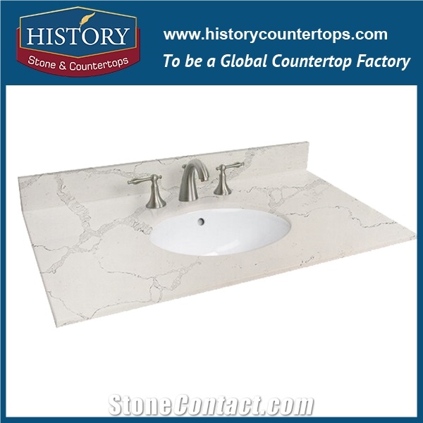 Historystone Calacatta Nuvo Synthetic Tile and Slab Quartz Stone with Marble Vein Elements Surface for Kitchen Countertops or Tops