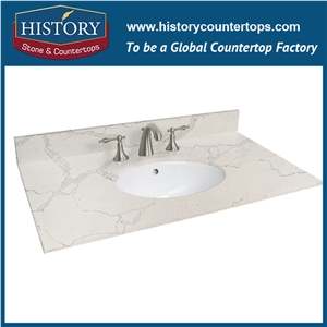 Historystone Calacatta Nuvo Synthetic Tile and Slab Quartz Stone with Marble Vein Elements Surface for Kitchen Countertops or Tops