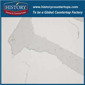 Historystone Calacatta White Synthetic Tile and Slab Quartz Stone with Polished Surface for Indoor Kitchen Countertops or Interior Decoration.