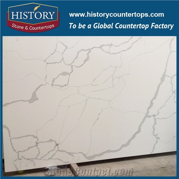 Historystone Cut-To-Size Calacatta Borghini Man Made Tile and Slab Quartz Stone with Smoothed Texture for Kitchen Countertops or Bar Tops.