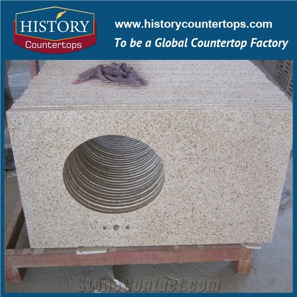 Historystone G682 Yellow Granite Countertop with Drilling Hole for Bathroom, Polished Solid Surface