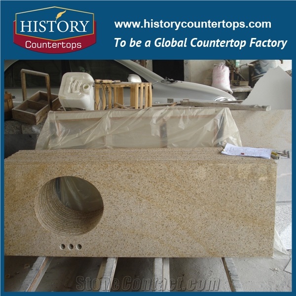 Historystone G682 Yellow Granite Countertop with Drilling Hole for Bathroom, Polished Solid Surface