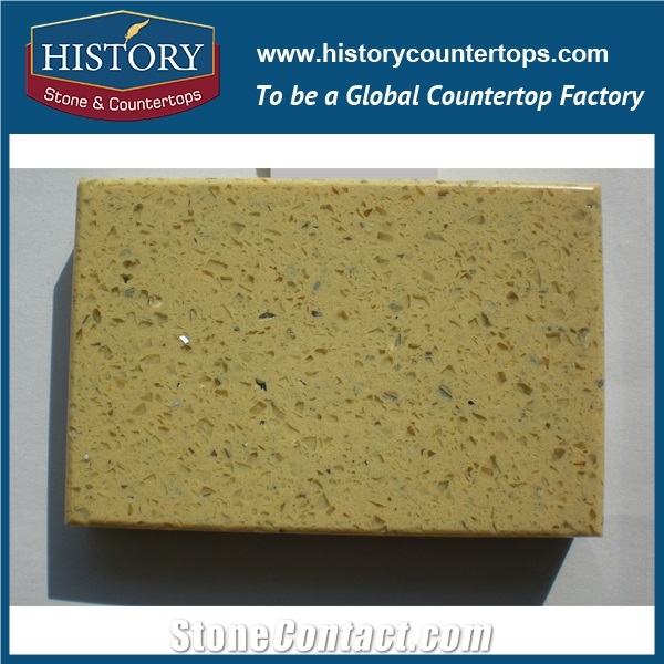 Historystone in Harvest Yellow with Transparent Crystal and Sparkle Surface Cut-To-Size Tile and Slab Quart Stone for Bench Tops.
