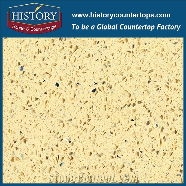 Historystone in Harvest Yellow with Transparent Crystal and Sparkle Surface Cut-To-Size Tile and Slab Quart Stone for Bench Tops.