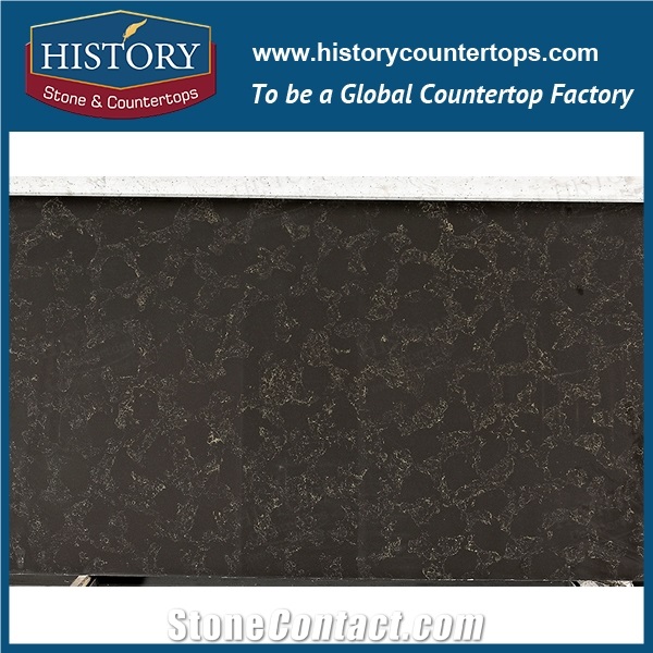 Historystone Negro Portoro Imitation Tile and Slab Quartz Stone with Marble Vein Surface for Kitchen Countertops or Island Tops and Countertops