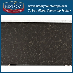 Historystone Negro Portoro Imitation Tile and Slab Quartz Stone with Marble Vein Surface for Kitchen Countertops or Island Tops and Countertops