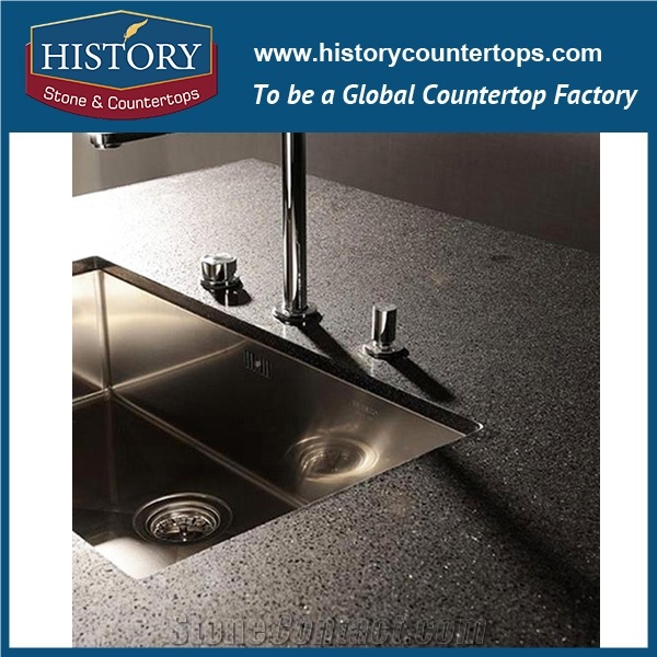 Historystone Polished and Smoothed Surface in Black Platinum Shunning Tile and Slab Quartz Stone for Kitchen Countertops or Desk Tops.