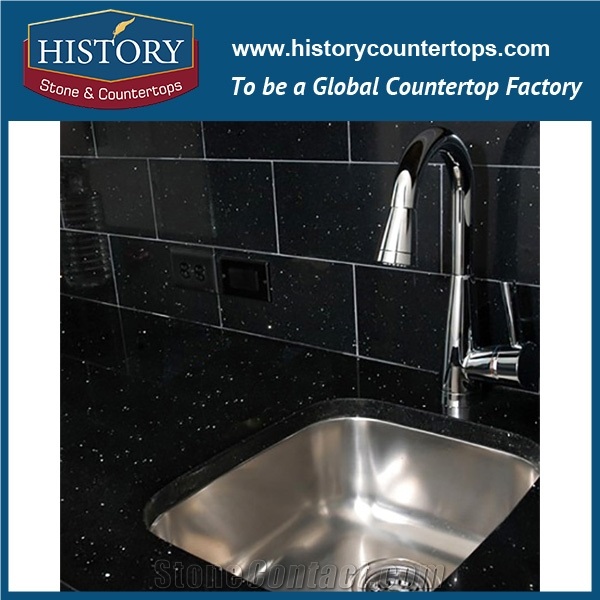 Historystone Polished and Smoothed Surface in Black Platinum Shunning Tile and Slab Quartz Stone for Kitchen Countertops or Desk Tops.