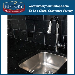 Historystone Polished and Smoothed Surface in Black Platinum Shunning Tile and Slab Quartz Stone for Kitchen Countertops or Desk Tops.