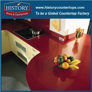Historystone Polished and Smoothed Surface in Cherry Red Fine Particle Quartz Stone for Kitchen Countertops or Desk Tops