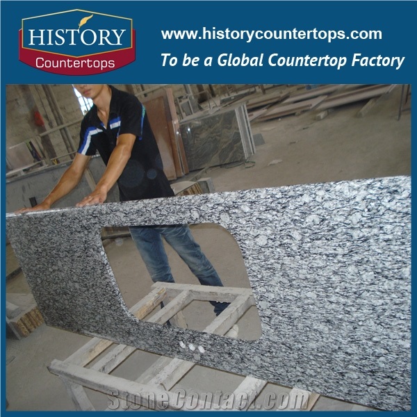 Historystone Popular Cheap Granite White Bathroom Countertops Custom Vanity Tops with Sinks Holes, Natural Stone Bath Tops in Bullnose Edge