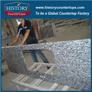 Historystone Popular Cheap Granite White Bathroom Countertops Custom Vanity Tops with Sinks Holes, Natural Stone Bath Tops in Bullnose Edge