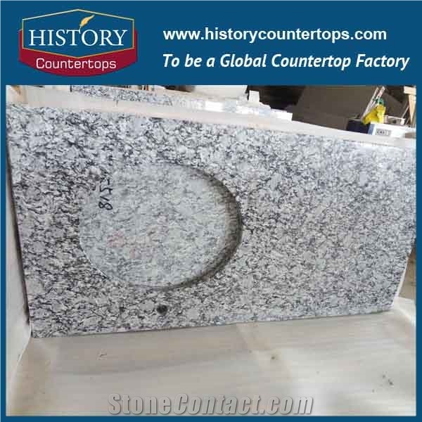 Historystone Popular Cheap Granite White Bathroom Countertops Custom Vanity Tops with Sinks Holes, Natural Stone Bath Tops in Bullnose Edge