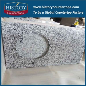 Historystone Popular Cheap Granite White Bathroom Countertops Custom Vanity Tops with Sinks Holes, Natural Stone Bath Tops in Bullnose Edge