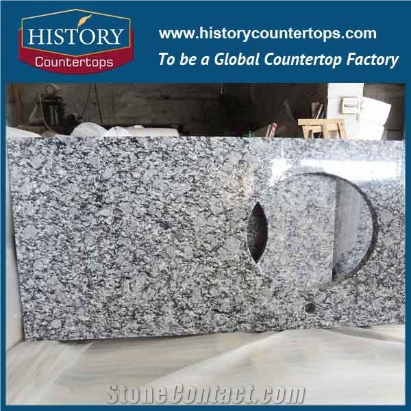 Historystone Popular Cheap Granite White Bathroom Countertops Custom Vanity Tops with Sinks Holes, Natural Stone Bath Tops in Bullnose Edge
