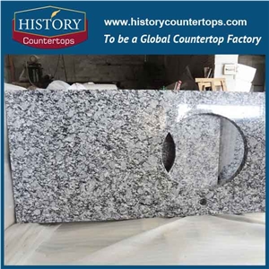 Historystone Popular Cheap Granite White Bathroom Countertops Custom Vanity Tops with Sinks Holes, Natural Stone Bath Tops in Bullnose Edge