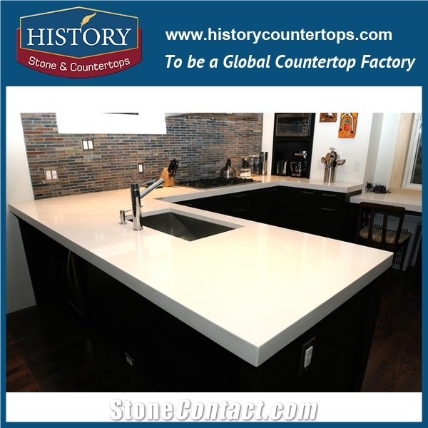 Historystone Pure White with Rich and Smooth Texture Sand Tile and Tile Quartz Stone for Kitchen Countertops or Desk Tops.
