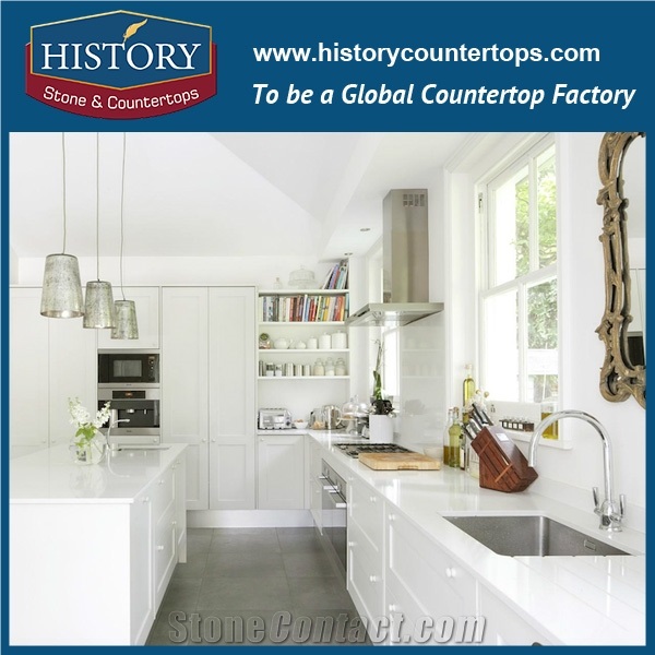 Historystone Pure White with Rich and Smooth Texture Sand Tile and Tile Quartz Stone for Kitchen Countertops or Desk Tops.