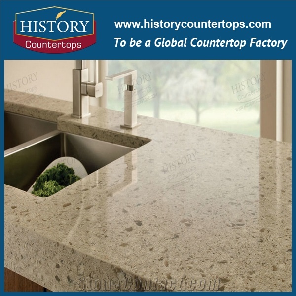Historystone Quartz Kitchen Countertops 2+2cm Flat Polished Edge,Kitchen Bar Top, Worktops, Island Tops, Kitchen Top Shipping on Time