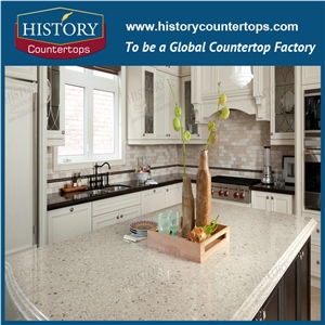 Historystone Quartz Kitchen Countertops 2+2cm Flat Polished Edge,Kitchen Bar Top, Worktops, Island Tops, Kitchen Top Shipping on Time