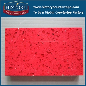 Historystone Red Shimmer Transparent Crystal and Sparkle Surface Shunning Tile and Slab Quartz Stone for Kitchen Countertops or Bar Tops.