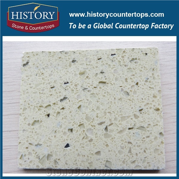 Historystone Saipan Beige with Transparent Crystal and Sparkle Surface Shunning Tile and Slab Quartz Stone for Bathroom Vanity Tops.