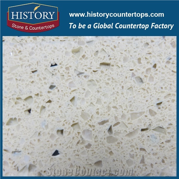 Historystone Saipan Beige with Transparent Crystal and Sparkle Surface Shunning Tile and Slab Quartz Stone for Bathroom Vanity Tops.