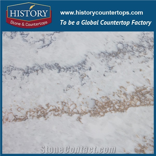 Historystone with Exquisite and Capacious Design Surface in Calacatta Bulette Imitation Marble Tile and Slab Quartz Stone for Kitchen Countertops.