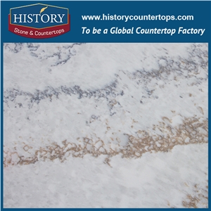 Historystone with Exquisite and Capacious Design Surface in Calacatta Bulette Imitation Marble Tile and Slab Quartz Stone for Kitchen Countertops.