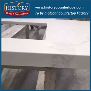 Historystone with Exquisite and Capacious Design Surface in Calacatta Nuvo Imitation Marble Quartz Stone for Kitchen Countertops