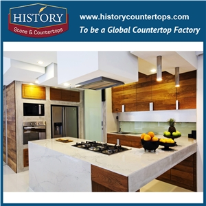 Historystone with Glossy and Smooth Texture in Calacatta Nuvo Marble Tile and Slab Quartz Stone for Kitchen Island Tops or Countertops