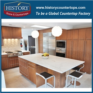 Historystone with High Polish Surface in Calacatta Nuvo Imitation Marble Tile and Slab Quartz Stone for Kitchen Countertops