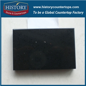Historystone with High Polish Surface Man Made Crystal Tile and Slabs Quartz Stone in Jet Black for Kitchen Desk Tops or Worktops.