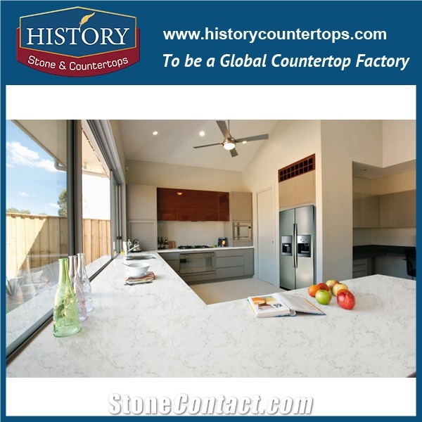 Historystone with Polished Solid Surface in Bianco River Marble Quartz Stone for Kitchen Island Tops or Countertops and Bar Tops.