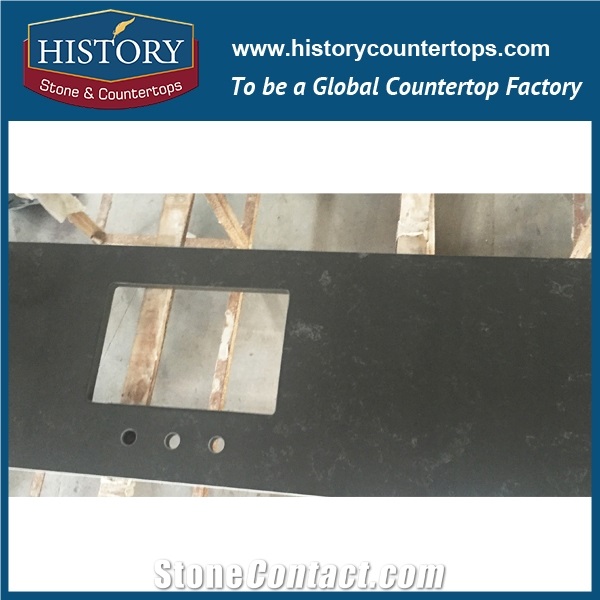 Historystone with Polished Solid Surface in Gris Concrete Marble Tile and Slab Quartz Stone for Kitchen Island Tops or Countertops and Bar Tops.