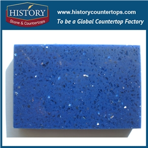 Historystone with Transparent Crystal and Sparkle Surface in Sea Blue Tile and Slab Quartz Stone for Kitchen Countertops.