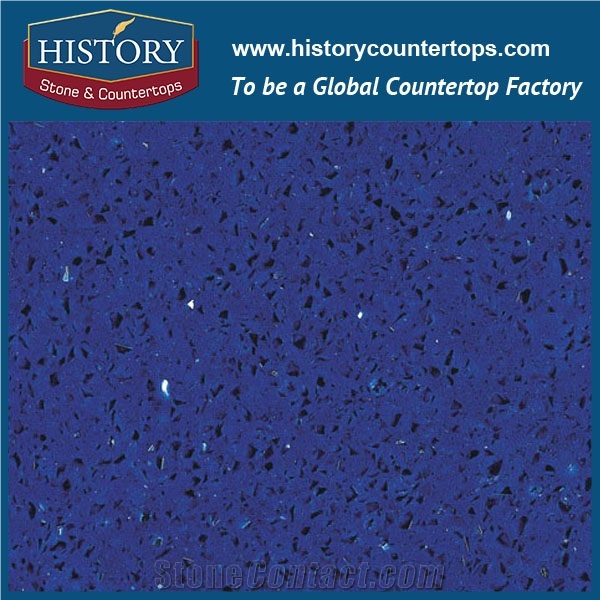 Historystone with Transparent Crystal and Sparkle Surface in Sea Blue Tile and Slab Quartz Stone for Kitchen Countertops.