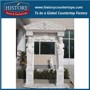 Home Decorative Pure White Marble Stone Entrance Door Frames with Carving Men Statues, Door Arches and Surrounds Stand